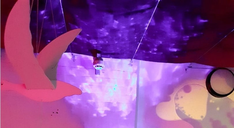 An image showing ambient images projected onto the wall and ceiling of Rushmere Hub Sensory Room