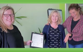 In-House trainer Mel Chittenden receiving Training qualification from Leading Lives Managing Director, Lucy Humphrey and Director of Daytime Opportunities, Becky Steer